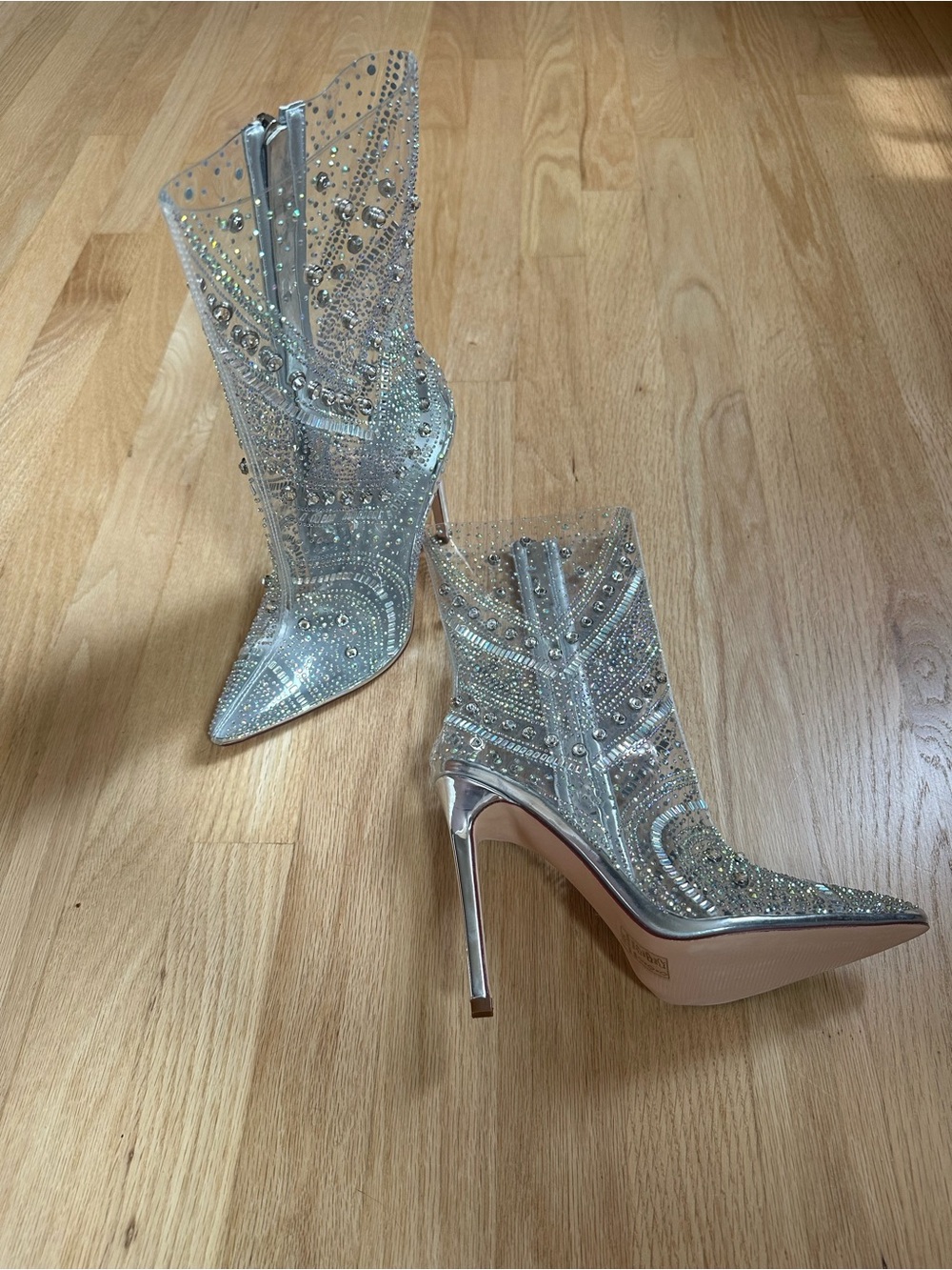 Crystal Mesh Silver Stiletto Ankle Boots - Women